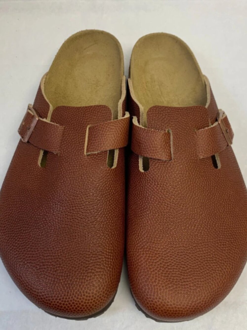 Birkenstock Boston Embossed Ginger Brown Natural Horween Leather Narrow Sandals